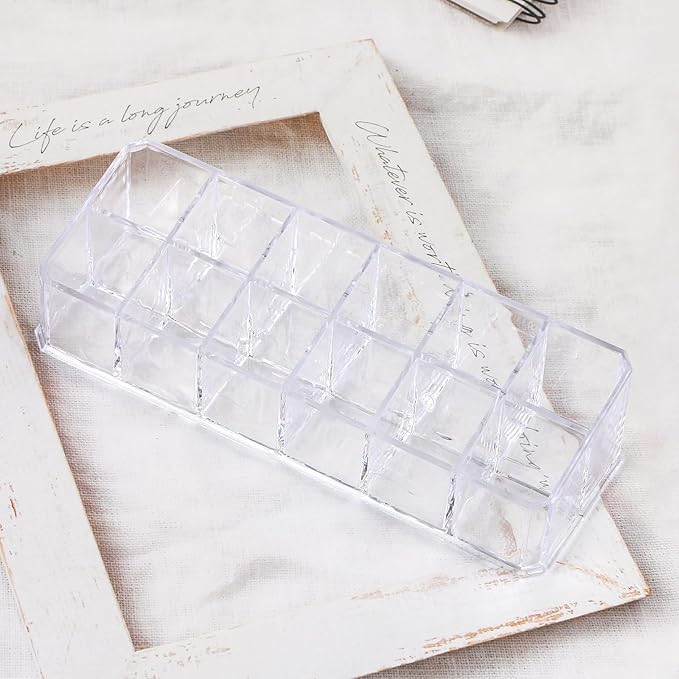 12-Slot Acrylic Lipstick Organizer Case, Transparent Clear Cosmetic Makeup Organizer Display Rack Holder for Lipstick Brushes Bottles Storage, 1 Pack