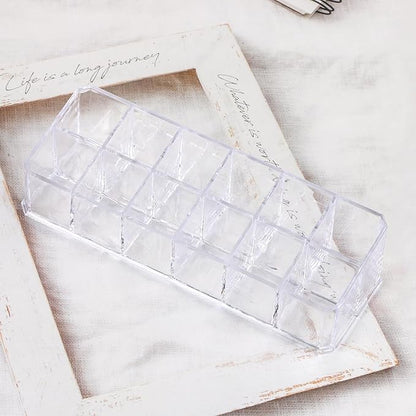 12-Slot Acrylic Lipstick Organizer Case, Transparent Clear Cosmetic Makeup Organizer Display Rack Holder for Lipstick Brushes Bottles Storage, 1 Pack