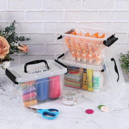3.5 Quart Clear Latching Bin with Handle, 6-Pack Small Plastic Storage Boxes with Lids