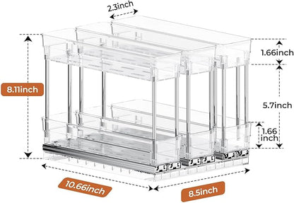 Mystozer Pull Out Spice Rack Organizer for Cabinet, Slide Out Spice Racks Organizer, Easy to Install Spice Cabinet Organizers, 2.3''Wx10.66''Dx8.11''H, 3 Packs-2 Tiers(Clear)