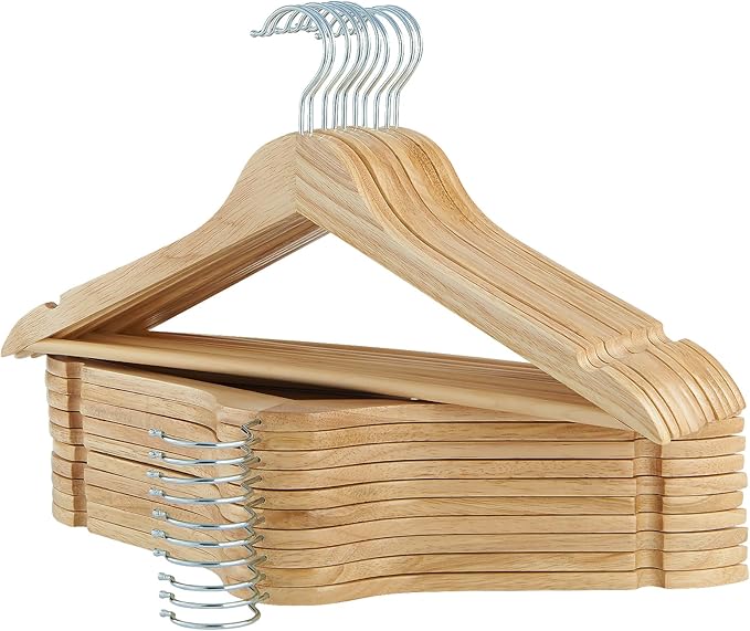 Solid Wooden Hangers 20 Pack, Wood Suit Hangers with Extra Smooth Finish, Precisely Cut Notches and Chrome Swivel Hook, Clothes Hangers for Shirt Coat Jacket Dress, Natural