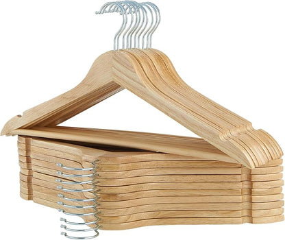Solid Wooden Hangers 20 Pack, Wood Suit Hangers with Extra Smooth Finish, Precisely Cut Notches and Chrome Swivel Hook, Clothes Hangers for Shirt Coat Jacket Dress, Natural