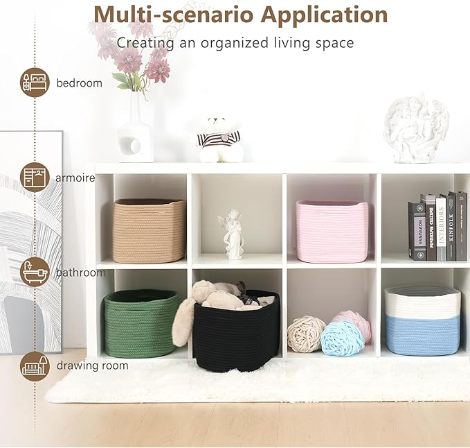 ECDYQXVU Cotton Rope Storage Basket, 15x10x9 Inches, Woven Basket for Shelves, Clothes, Towels, Books, and Laundry, Green (3 Pack)