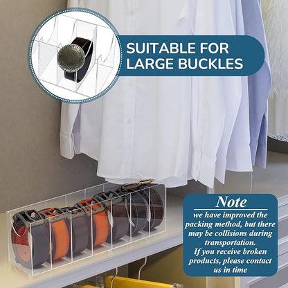 Juexica 2 Pcs Belt Organizer,14 Compartments 15.6in Belt Holder Storage Box,Thick Acrylic Belts Organizer,Clear Display Case for Closet and Bow Tie
