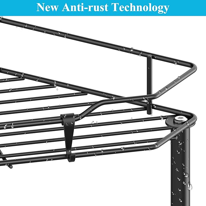 HuggieGems 5 Tier Floor Standing Corner Shower Caddy Organizer Shelf with Hooks, Bathroom Shelves Stand Rack, Matt Black
