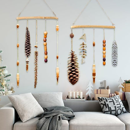 Chunful 4 Pcs 15 Inch Driftwood Wall Hanging Jewelry Hanger Rustic Wood Logs Hanging Branch Decor with 5 Hooks Natural Driftwood Decorative Branches Farmhouse Wooden Hook Mounted