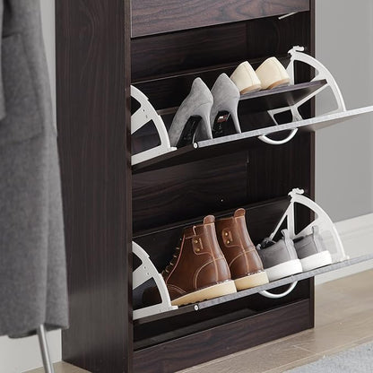 Haotian Shoe Cabinet for Entryway, Tall Freestanding Shoe Rack with 3 Flip-Drawers, Hidden Storage Shoe Organiazer Entrance Hallyway, Brown, FSR110-BR