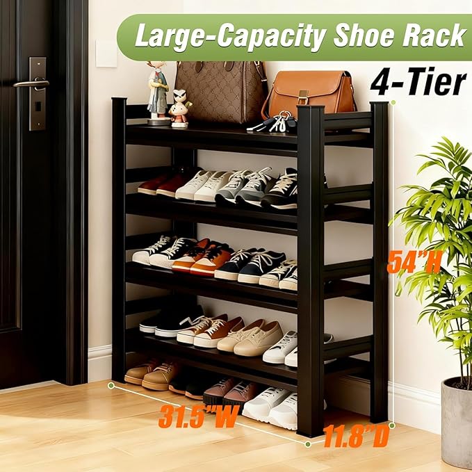 Shoe Rock for Closet,Shoe Rack for Entryway,Freestanding Garage Shoe Shelf, Metal Adjustable Shelves,Easy to Assemble,Suitable for Wardrobes,Entryways,Bedrooms,and Garages (31.5" W x 11.8" D x 54" H)