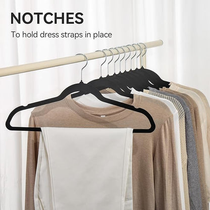 Premium Velvet Hangers 30 Pack, Non-Slip Suit Clothes Hangers, 360 Degree Swivel Hooks and Slim Profile to Maximize Closet Space Black/Silver