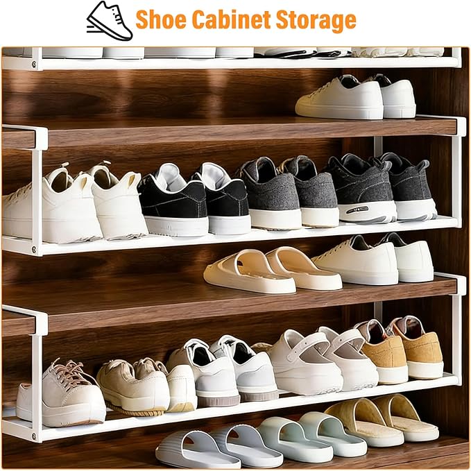 Qianyu 2 PCS Expandable Shoe Rack Organizer Adjustable Under Cabinet Shoe Rack Retractable Hanging Shelf for Space Saving Clothing Storage Dorm Room (White)