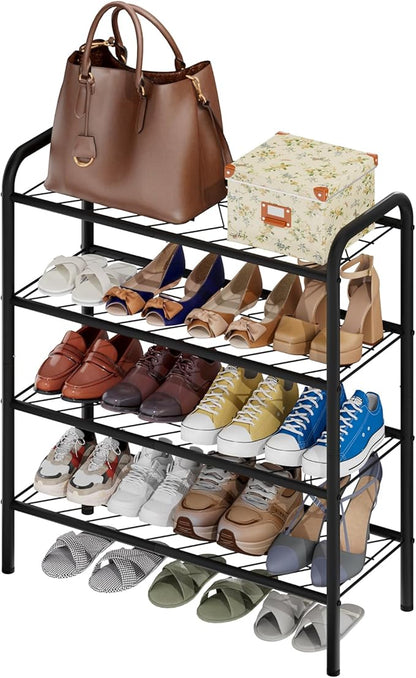 viewcare Shoe Rack for Closet, 4-Tier Small Shoe Rack for Entryway & Garage, Black Shoe Organizer Holds 10-14 Pairs, Sturdy Metal Construction