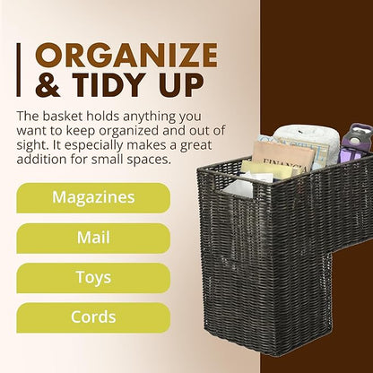 KOUBOO Wicker Step Basket, Dark Brown, Rectangular, 15 in L x 9.5 in W x 15.75 in H, Dual Compartments