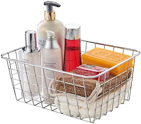 JUNCHU CHERRY Wire Kitchen Storage Basket 4 Packs,Perfect Pantry Organization Accessories Baskets,Laundry Basket,Countertop Organization,Suitable for Kitchen,Bathroom,Bedroom,Tabletop,Stackable,Chrome - Image 4