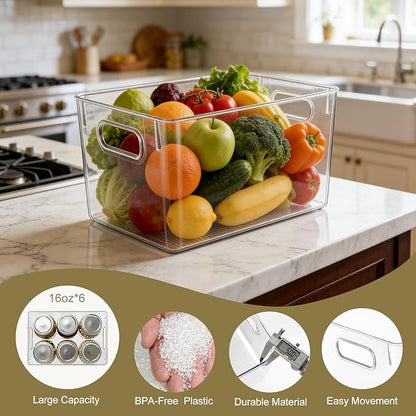 Hudgan Set of 8 Clear Plastic Storage Bins 4 Large and 4 Small Stackable Storage Containers for Pantry Organizers and Kitchen Storage, Cabinet, Freezer, Under Sink Organization
