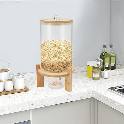 Rice Dispenser, 7.5L Glass Rice Container Cereal Container with Bamboo Stand Large Food Storage Container Flour Organization with Airtight Lid & Measuring Cup for Grain Legumes (7.5L)