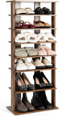Giantex 8-Tier Wooden Shoe Rack, Patented Double Row Shoe Organizer for 16 Pairs, Customizable Height, Space-Saving Shoe Storage Stand for Entryway, Hallway, Living Room, Bedroom, Brown