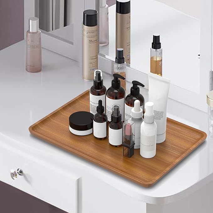 XZHXFX Bamboo Vanity Tray, Decorative Tray for Counter, Coffee Table, Kitchen, Bedroom (Large)
