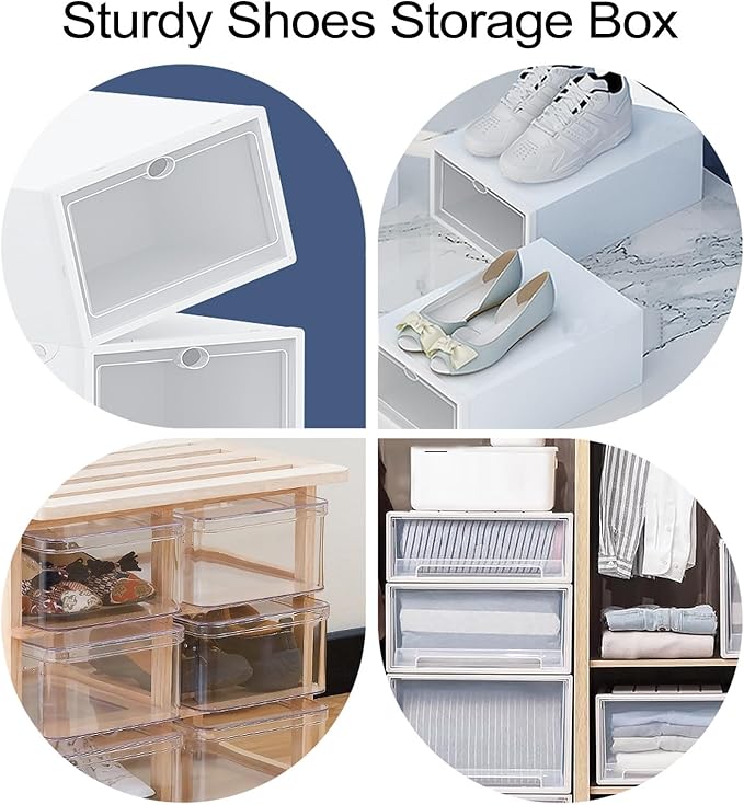 NUOBESTY Plastic Shoe Box Storage Container with Lid Drawer-style Shoe Organizer for Home Closet 33x23x14cm 6pcs