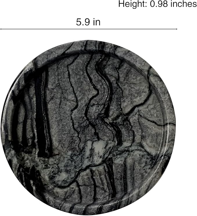 Travertine Tray, Small Ceramic Vanity Tray for Bathroom Counter Decor, Round Marble Decorative Trays for Coffee Table (Grey Black, Small Size)