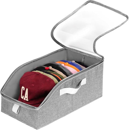 Livelab Hat Organizer for Baseball Caps, Hat Storage Holder Container for Closet Hold Up to 12 Caps with Clear Window, Hat Boxes for Home Storage | 1Pcs Grey