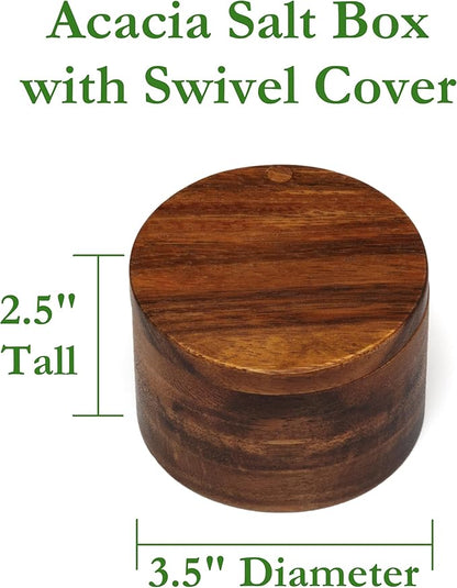 Lipper International Acacia Wood Salt or Spice Box with Swivel Cover, 3-1/2" x 2-1/2"