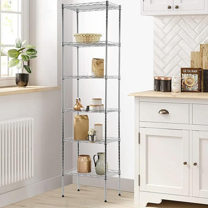 6-Shelf Adjustable Storage Shelves 600Lb Capacity Metal Wire Shelving Unit Storage Rack for Kitchen Bathroom Corner Shelf Organizer for Small Space, 16.7D x 11.8W x 63H, Chrome