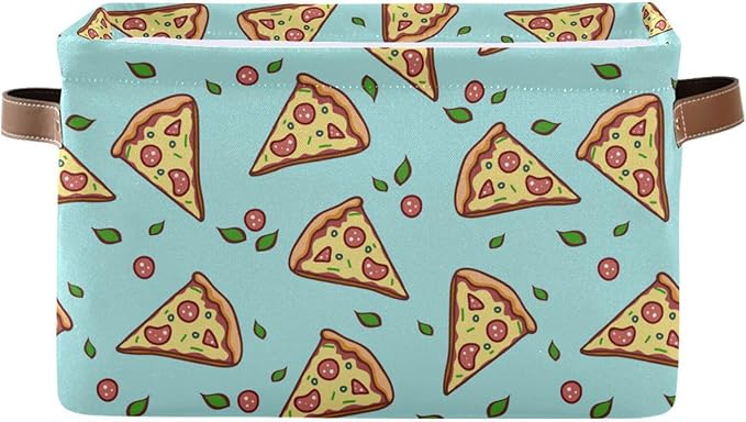 Doodle Pizza Storage Baskets,Decorative Collapsible Rectangular Canvas Fabric Storage Bin for Home,2 Pack