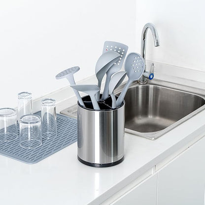 Restaurantware Stainless Steel Utensil Holder 1 Count 6.2 x 6.2 x 7.9 Inches Durable Cutlery Storage Flatware Organizer Rust-Resistant Sink Caddy Silver Kitchenware Holder