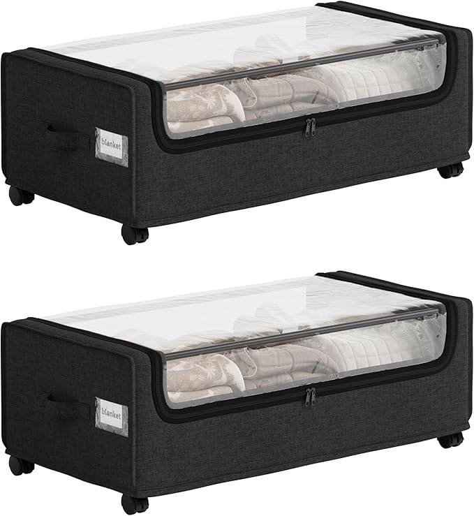 Under Bed Storage With Wheels, XXXXL Large Underbed Storage Organizer, 90L Capacity, for Shoes, Clothes, Blankets, Bedding