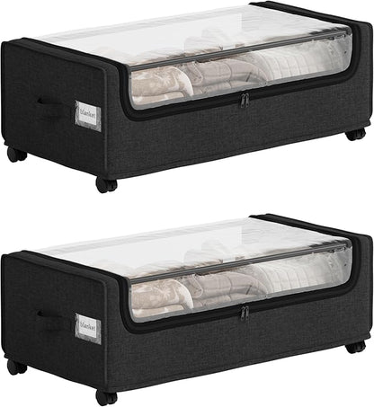 Under Bed Storage With Wheels, XXXXL Large Underbed Storage Organizer, 90L Capacity, for Shoes, Clothes, Blankets, Bedding