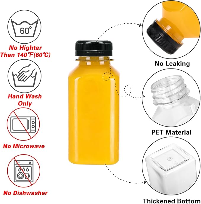 Moretoes 144pcs 8oz Plastic Bottles with Lids, Reusable Juice Bottles, Clear Bulk Juice Containers with Caps for Juicing, Smoothies, Drinking and Other Beverages