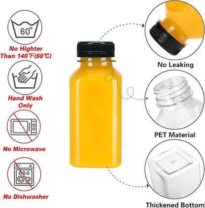 Moretoes 144pcs 8oz Plastic Bottles with Lids, Reusable Juice Bottles, Clear Bulk Juice Containers with Caps for Juicing, Smoothies, Drinking and Other Beverages