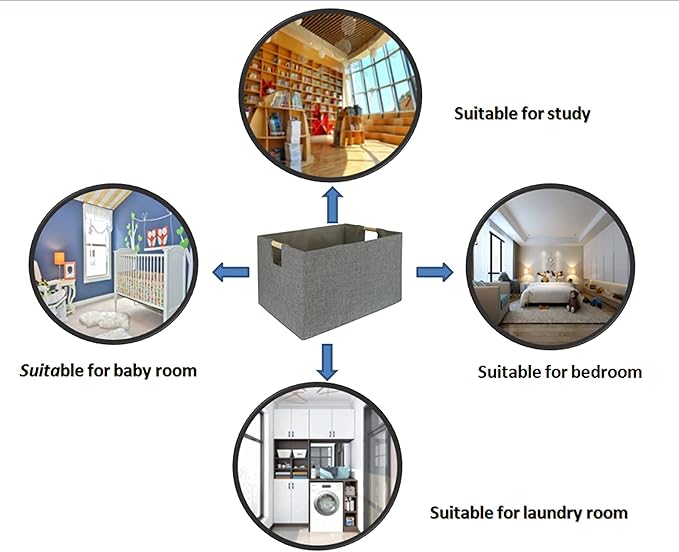 Storage Bin for Shelves Rectangle Closet Baskets Foldable Box with Handles Gray Shelf Baskets Toy Boxes for Home Office Car Dormroom