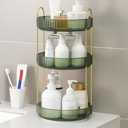 YCIA&DONE 360 Rotating Makeup Organizer and Storage for Vanity Countertop 3 Tiers, High Capacity Cosmetic Skincare Perfume Organizers for Dresser Bathroom Lazy Susan (Vintage Green)