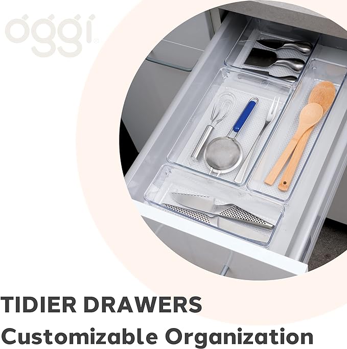 Oggi Clear Drawer Organizer - 6.25" X 15.75" - Ideal for Organizing Kitchen Drawers, Office, Desk, Silverware, Kitchen Utensils, Cosmetics and Bathrooms