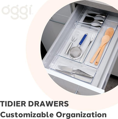 Oggi Clear Drawer Organizer - 6" X 15" - Ideal for Organizing Kitchen Drawers, Office, Desk, Silverware, Kitchen Utensils, Cosmetics and Bathrooms (Pack of 2)