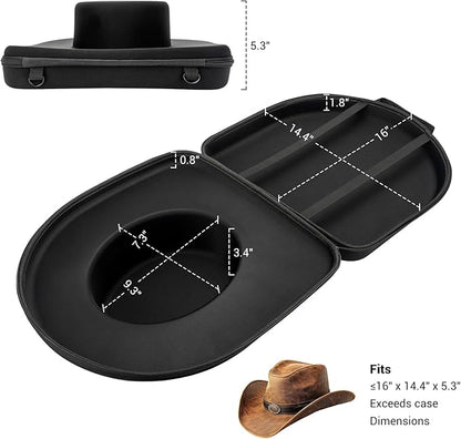 Cowboy Hat Box Hard Shell for Travel, Universal Fedora Hat Box Storage Organizer with Elastic Luggage Strap, Crush-Proof Protective Hat Carrier Bag for Large Brim Hats Men Women