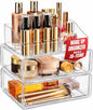 Masirs Clear Acrylic Makeup Organizer with Drawers – Cosmetic Vanity Storage for Skincare, Hair Accessories, Jewelry, Perfume – Durable Countertop Bathroom Organizer