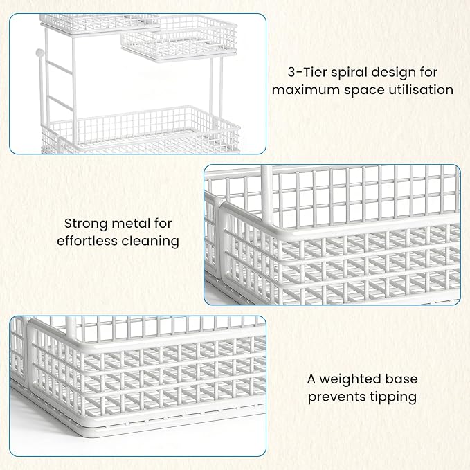 BCWW 3 Tiers Makeup Organizer Countertop Multi Bathroom Counter Organizer Metal Fruit Basket Perfume Skincare Organizers Holder for Vanities, Cabinet, Cosmetic, Dresser Organizer (Square(White))