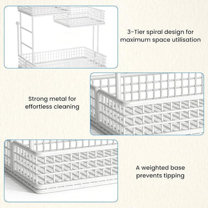 BCWW 3 Tiers Makeup Organizer Countertop Multi Bathroom Counter Organizer Metal Fruit Basket Perfume Skincare Organizers Holder for Vanities, Cabinet, Cosmetic, Dresser Organizer (Square(White))