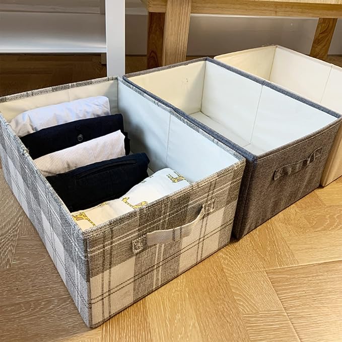 ANMINY 6 Pack Closet Storage Baskets for Shelves, 16 x 10 Inch Collapsible Fabric Storage Bins Washable Cloth Closet Organizing Bins Decorative Storage Baskets with Handles, Light Gray