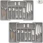 ABHENG 2 Pack Silverware Organizer, Expandable and Adjustable Kitchen Utensil Drawer Organizer, Plastic Cutlery Holder with Multiple Compartments,Cutlery Holder,for Spoons Forks Knives,Grey,UAFD012G