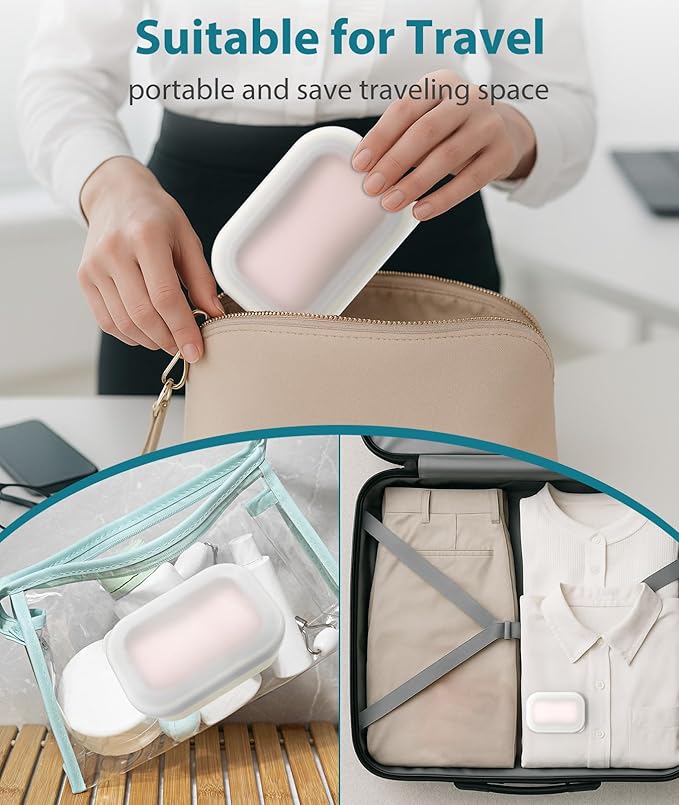 Quatish Compact Leakproof Travel Soap Case, Silicone Soap Box with Draining Layer, Enhanced Soap Container, Suitable for Camping, Gym, Bathroom, Outdoor Essentials, Beige
