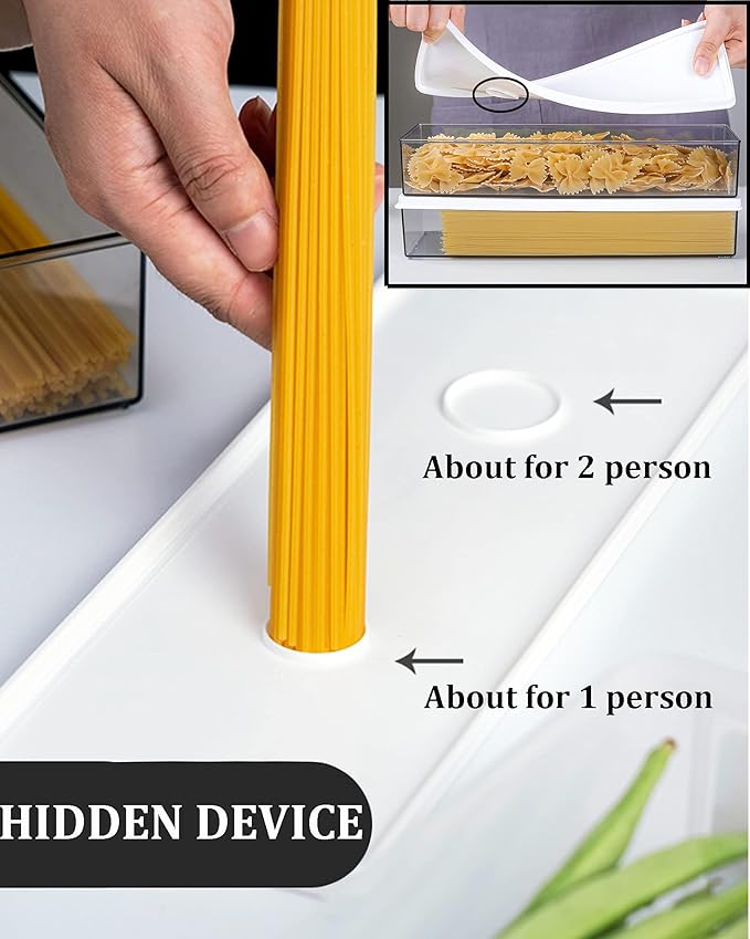 Hanobe Pasta Containers for Pantry Large Spaghetti & Noodle & Lasagna Canister 4 Pcs Clear Grey Rectangular Canister with Lock Lids Durable Plastic Food Keeper for Fridge Kitchen Cabinet