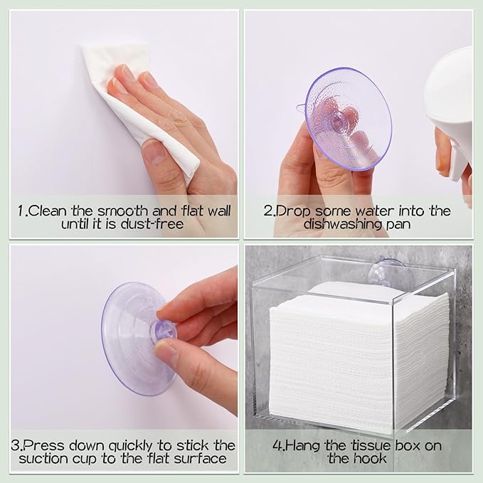 Yalikop Wall Mounted Disposable Facial Towel Storage Box Holder, Clear Acrylic Box for Clean Towels XL (Not Included), Disposable Face Towelettes Organization Container for Bathroom Cleansing Dry Wipe