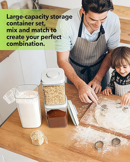 Airtight Food Storage Containers Set with One-Touch Lid, 4-Pack (4.22 QT / 4.0 L) Best Value Stackable Durable PET for Complete Kitchen Pantry Organization