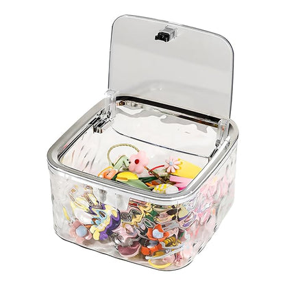 Chic Transparent Hair Accessory Organizer,Portable Flip-Top Hair Tie Organizer,Vanity Container (Transparent,M)
