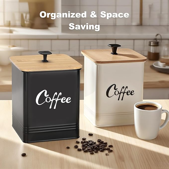 Airtight Coffee Canister-Coffee Container, Airtight 40 oz Large Iron Black Storage Container for Coffee Grounds, Beans, Pods & More,Coffee Bar Accessories & Gifts