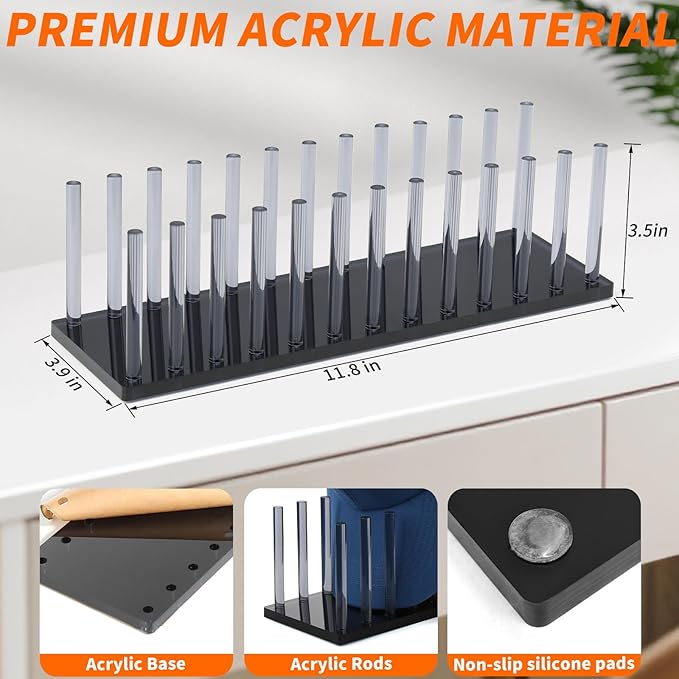 Hat Organizer for Baseball Caps, Acrylic Hat Rack for 12 Baseball Caps, Hat Holder Display and Organizer for Closet, Tabletop, Dressing Table (Transparent Black)