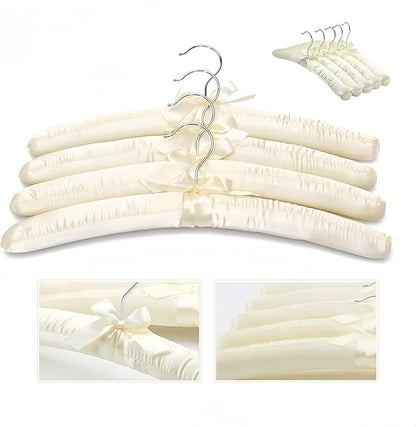 5 Pack Satin Padded Hangers for Women Clothing, Anti Slip Sponge Fabric Clothing Hangers Coat Racks for Sweater, Coat, Suit, Dress (Beige)
